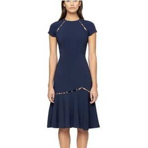 NEW Jonathan Simkhai Stapled Crepe Dress Slashed Blue Flounce Hem Cutout Slit 6